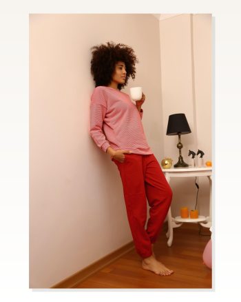 Moda Çizgi Women's Long Sleeve 3 Thread Combed Cotton Pajama Set 4184