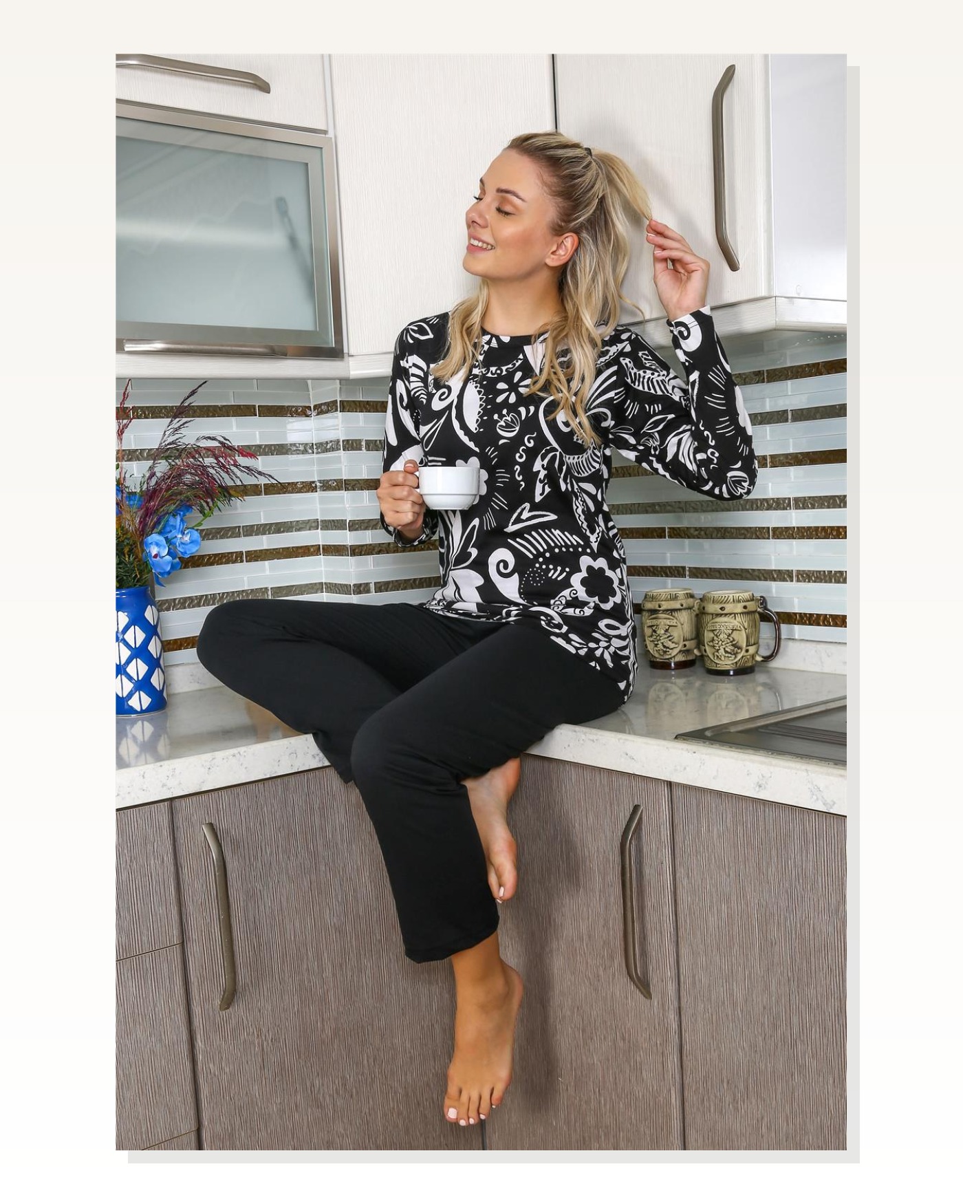 Moda Çizgi Women's Long Sleeve Combed Cotton Pajama Set 4171 Marketplace blank