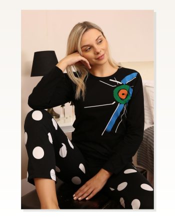 Moda Çizgi Women's Long Sleeve Combed Cotton Pajama Set 4176