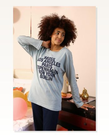 Moda Çizgi Women's Long Sleeve Combed Cotton Pajama Set 4182