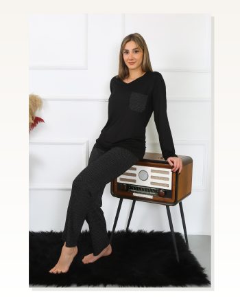 Moda Çizgi Women's Long Sleeve Combed Cotton Pajama Set 4193