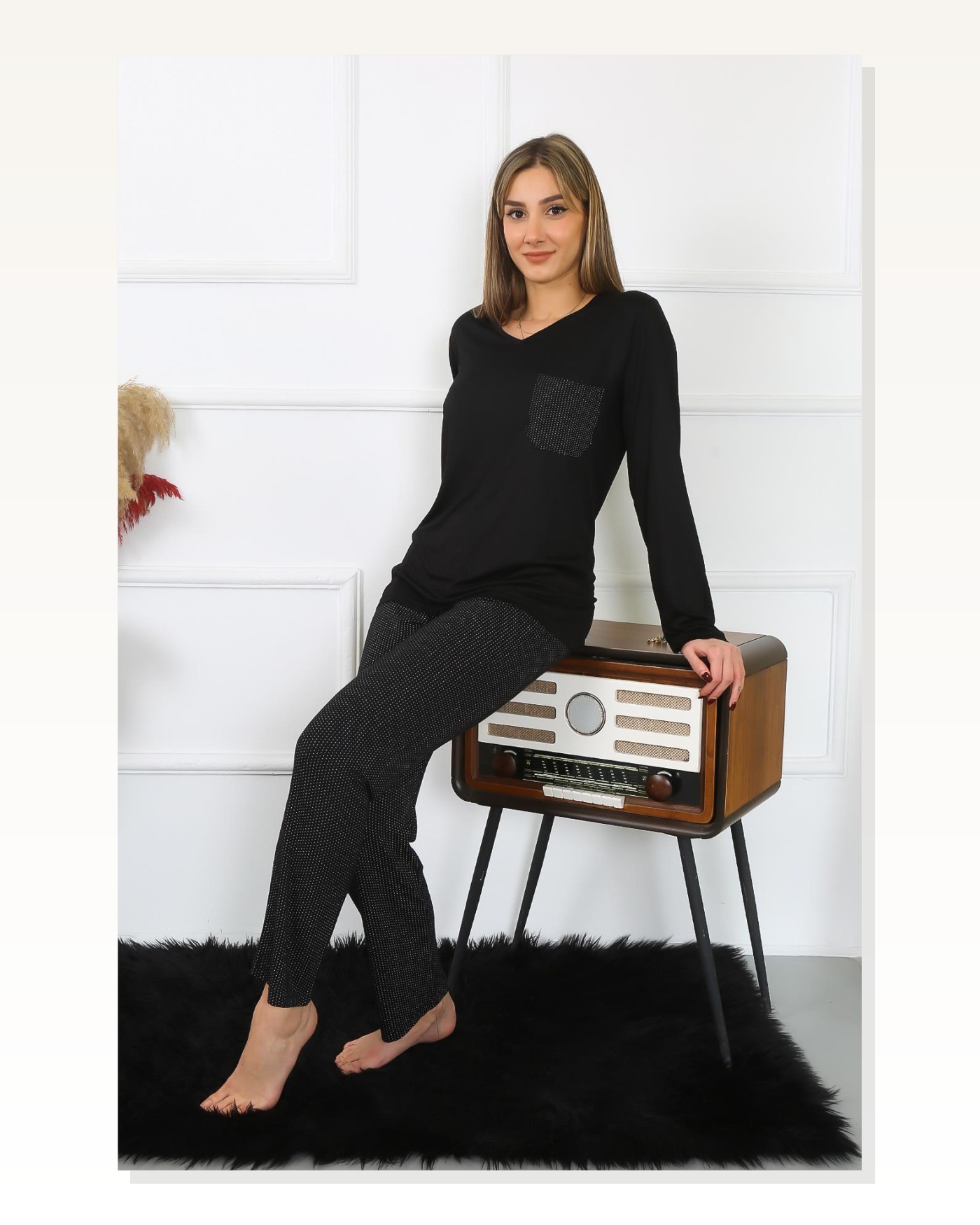 Moda Çizgi Women's Long Sleeve Combed Cotton Pajama Set 4193 Marketplace blank