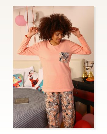 Moda Çizgi Women's Long Sleeve Combed Cotton Pajama Set 4196