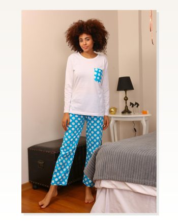 Moda Çizgi Women's Long Sleeve Combed Cotton Pajama Set 4197