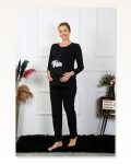 Moda Çizgi Women's Long Sleeve Pregnant Maternity Pajama Set Black 45501