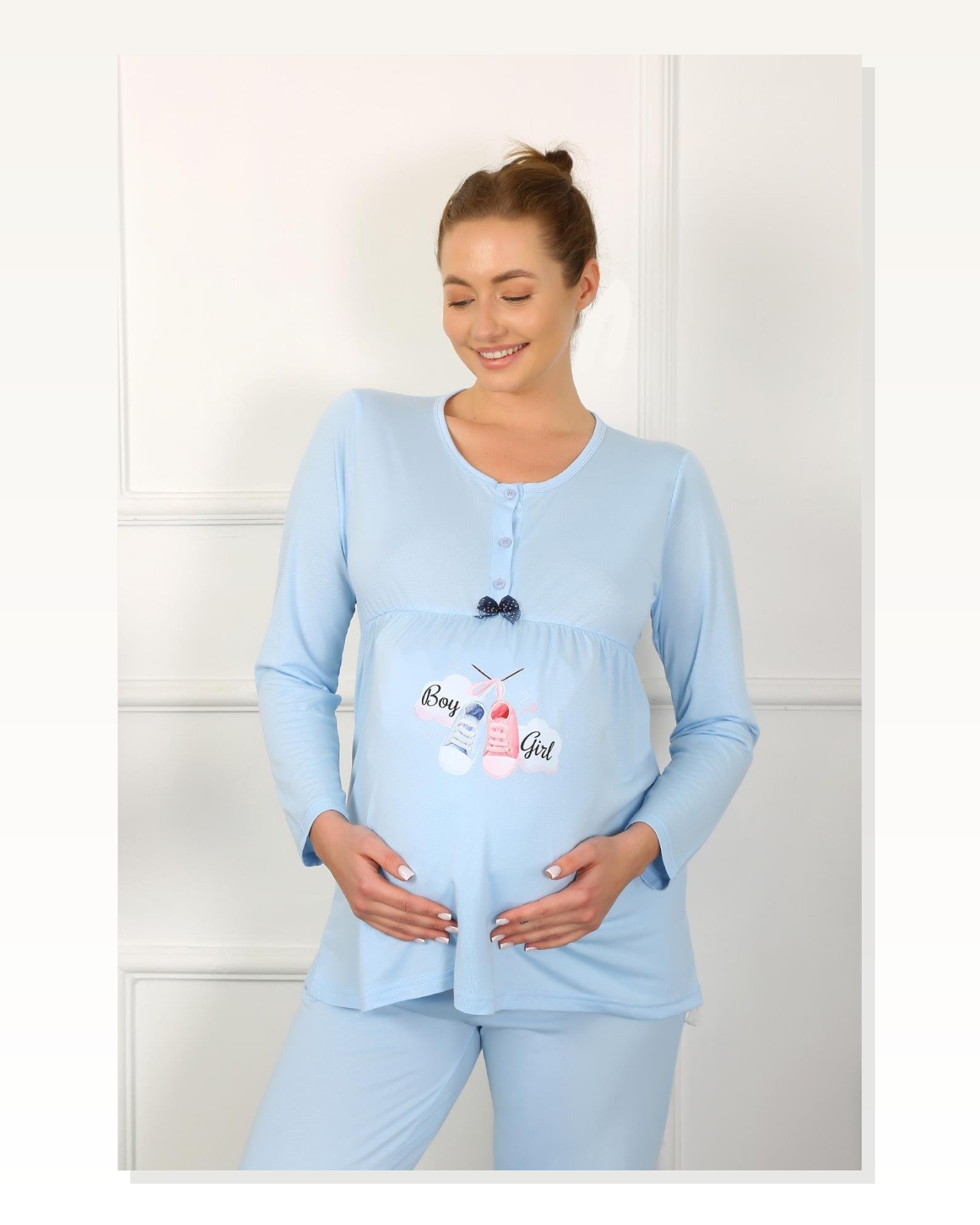 Moda Çizgi Women's Long Sleeve Pregnant Maternity Pajama Set Blue 45501 Marketplace blank