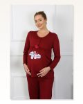 Moda Çizgi Women’s Long Sleeve Pregnant Maternity Pajama Set Claret Red 45501 Marketplace