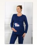 Moda Çizgi Women's Long Sleeve Pregnant Maternity Pajama Set Navy Blue 45501