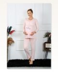 Moda Çizgi Women's Long Sleeve Pregnant Maternity Pajama Set Powder 45501