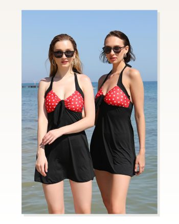 Moda Çizgi Women's Lycra Shorts Bow Dress Swimsuit Red 37020