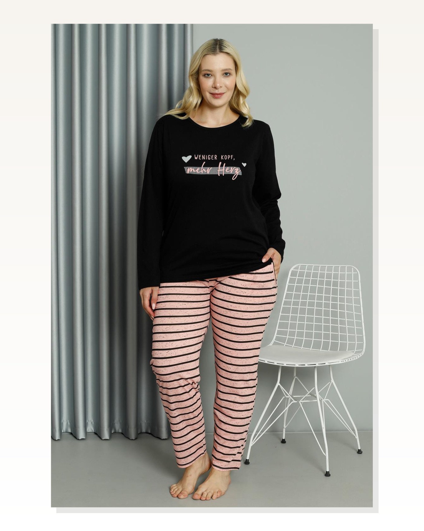 Moda Çizgi Women's Plus Size Combed Cotton Long Sleeve Pajama Set 202210 Marketplace blank