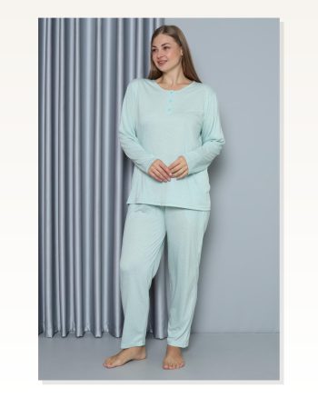 Moda Çizgi Women's Plus Size Combed Cotton Long Sleeve Pajama Set 202212