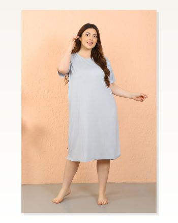 Moda Çizgi Women's Plus Size Combed Cotton Short Sleeve Gray Nightgown 12502