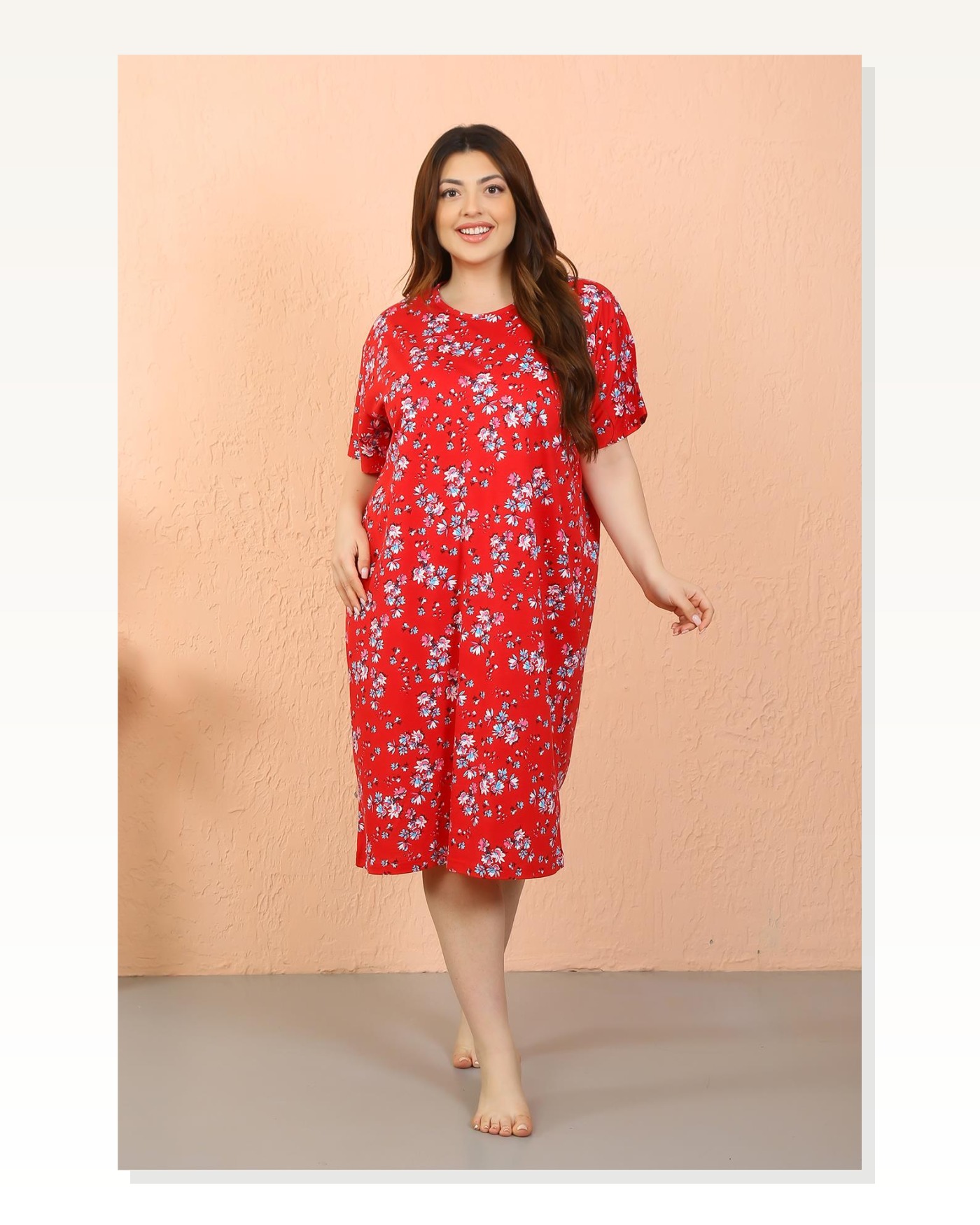 Moda Çizgi Women's Plus Size Combed Cotton Short Sleeve Nightgown 12505 Marketplace blank