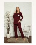 Moda Çizgi Women’s Pregnant Maternity Claret Red Pajama Set 45201 Marketplace