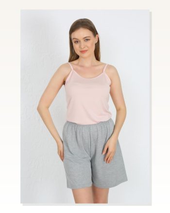 Moda Çizgi Women’s Rope Strap Cotton Combed Shorts Suit Powder 3619