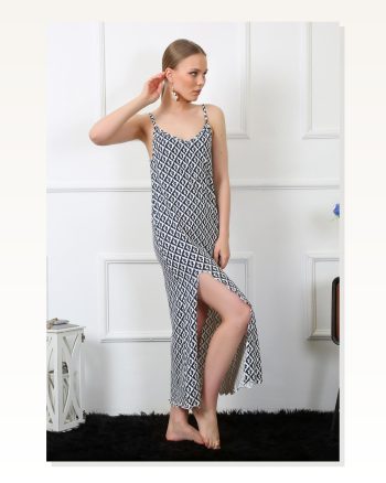 Moda Çizgi Women's Rope Strap Long Nightgown 821