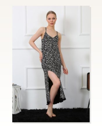 Moda Çizgi Women's Rope Strap Long Nightgown 824