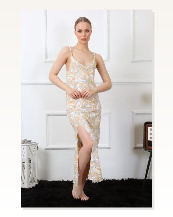 Moda Çizgi Women's Rope Strap Long Nightgown 825