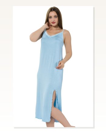 Moda Çizgi Women's Rope Strap Long Nightgown 914