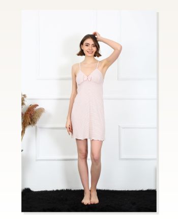 Moda Çizgi Women's Rope Strap Plum Combed Cotton Nightgown 401
