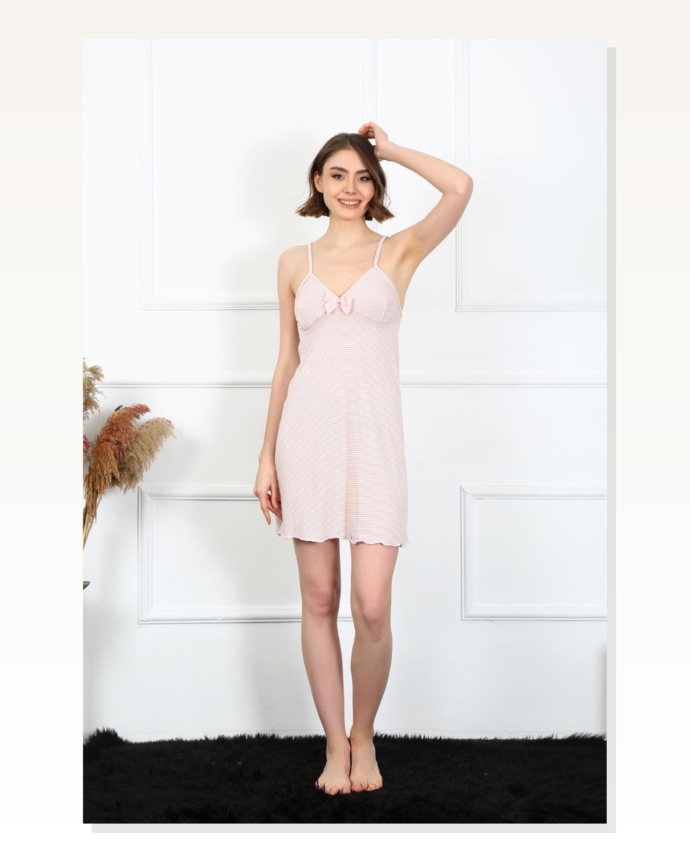Moda Çizgi Women's Rope Strap Plum Combed Cotton Nightgown 401 Marketplace blank