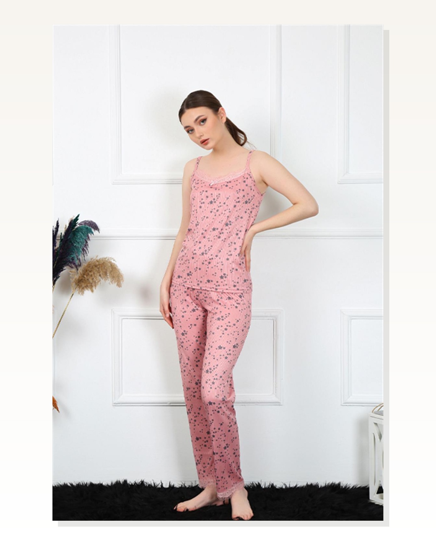 Moda Çizgi Women's Rope Strap Powder Pajama Set 4137 Marketplace blank