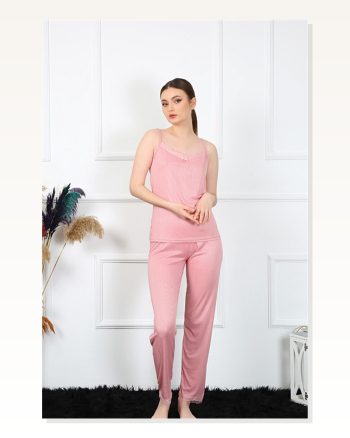 Moda Çizgi Women's Rope Strap Salmon Pajama Set 4136
