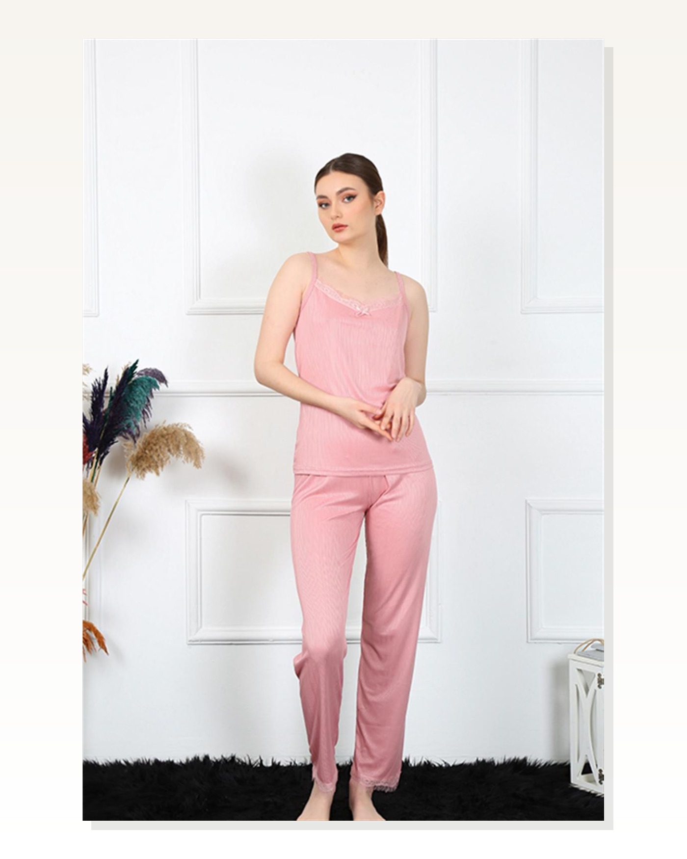 Moda Çizgi Women's Rope Strap Salmon Pajama Set 4136 Marketplace blank