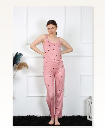 Moda Çizgi Women's Rope Strap Salmon Pajama Set 4138