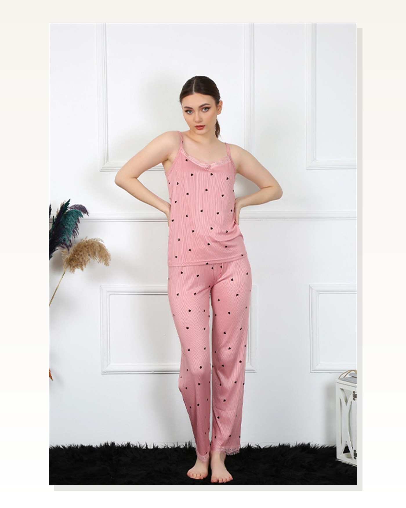 Moda Çizgi Women's Rope Strap Salmon Pajama Set 4138 Marketplace blank