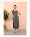 Moda Çizgi Women's Rope Strap Slit Long Khaki Nightgown 90120