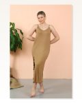 Moda Çizgi Women’s Rope Strap Slit Long Milk Coffee Nightgown 90119 Marketplace
