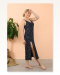 Moda Çizgi Women’s Rope Strap Slit Long Navy Blue Nightgown 90121 Marketplace
