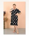 Moda Çizgi Women’s Short Sleeve Below Knee Over Size Home Dress – Nightgown 93411 Marketplace