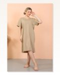 Moda Çizgi Women’s Short Sleeve Below Knee Over Size Mink Home Dress – Nightgown 93410 Marketplace