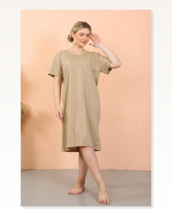 Moda Çizgi Women's Short Sleeve Below Knee Over Size Mink Home Dress - Nightgown 93410