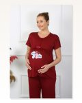 Moda Çizgi Women’s Short Sleeve Maternity Maternity Pajama Set Claret Red 45210 Marketplace