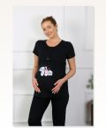 Moda Çizgi Women’s Short Sleeve Pregnant Maternity Pajama Set Black 45210 Marketplace