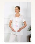 Moda Çizgi Women’s Short Sleeve Pregnant Maternity Pajama Set Ecru 45210 Marketplace