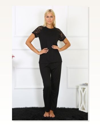 Moda Çizgi Women's Sleeve Lace Combed Cotton Pajama Set 4147