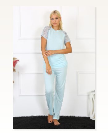 Moda Çizgi Women's Sleeve Lace Combed Cotton Pajama Set 4151