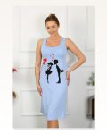 Moda Çizgi Women’s Thick Strap Combed Cotton Long Blue Nightgown 12001 Marketplace