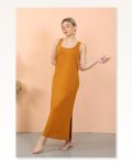 Moda Çizgi Women’s Thick Strap Slit Long Mustard Nightgown 90110 Marketplace