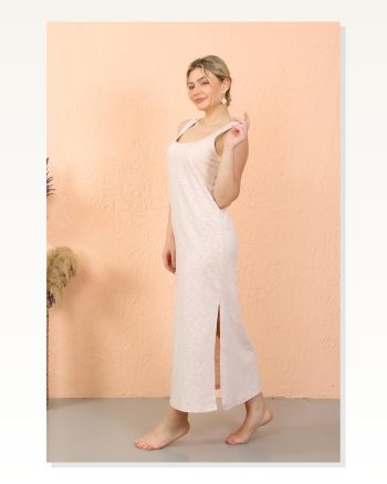 Moda Çizgi Women's Thick Strap Slit Long Nightgown 90113