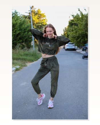 Moda Çizgi Women's Velvet Hooded Tracksuit 9055