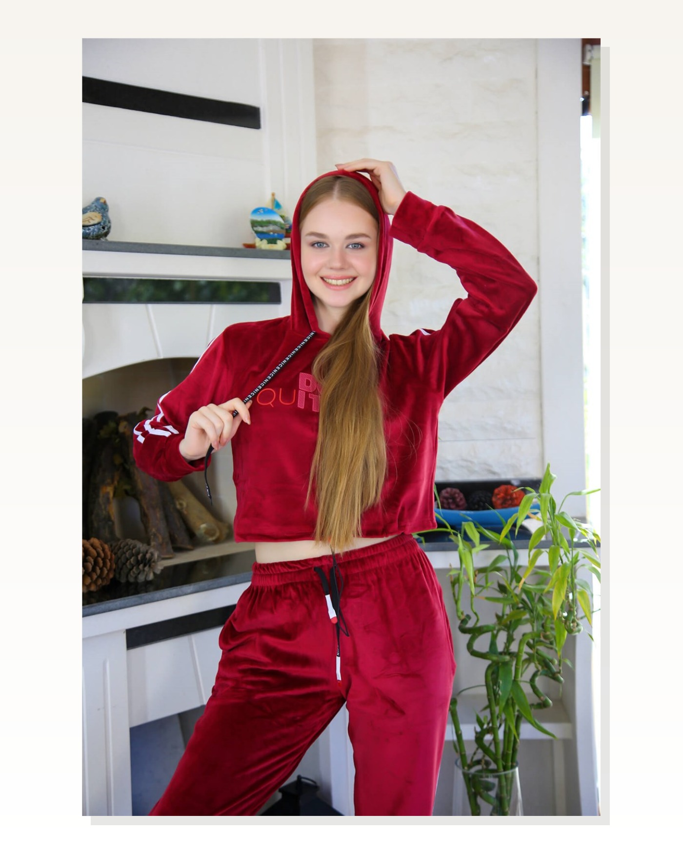 Moda Çizgi Women's Velvet Hooded Tracksuit 9058 Marketplace blank