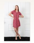 Moda Çizgi Women’s Woven Fabric Front Buttoned Red Tunic Nightgown 1030 Marketplace