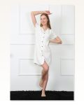 Moda Çizgi Women’s Woven Fabric Front Buttoned White Tunic Nightgown 1031 Marketplace