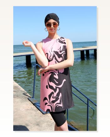 Moda Çizgi Zero Sleeve Patterned Half Hijab Swimsuit 33008